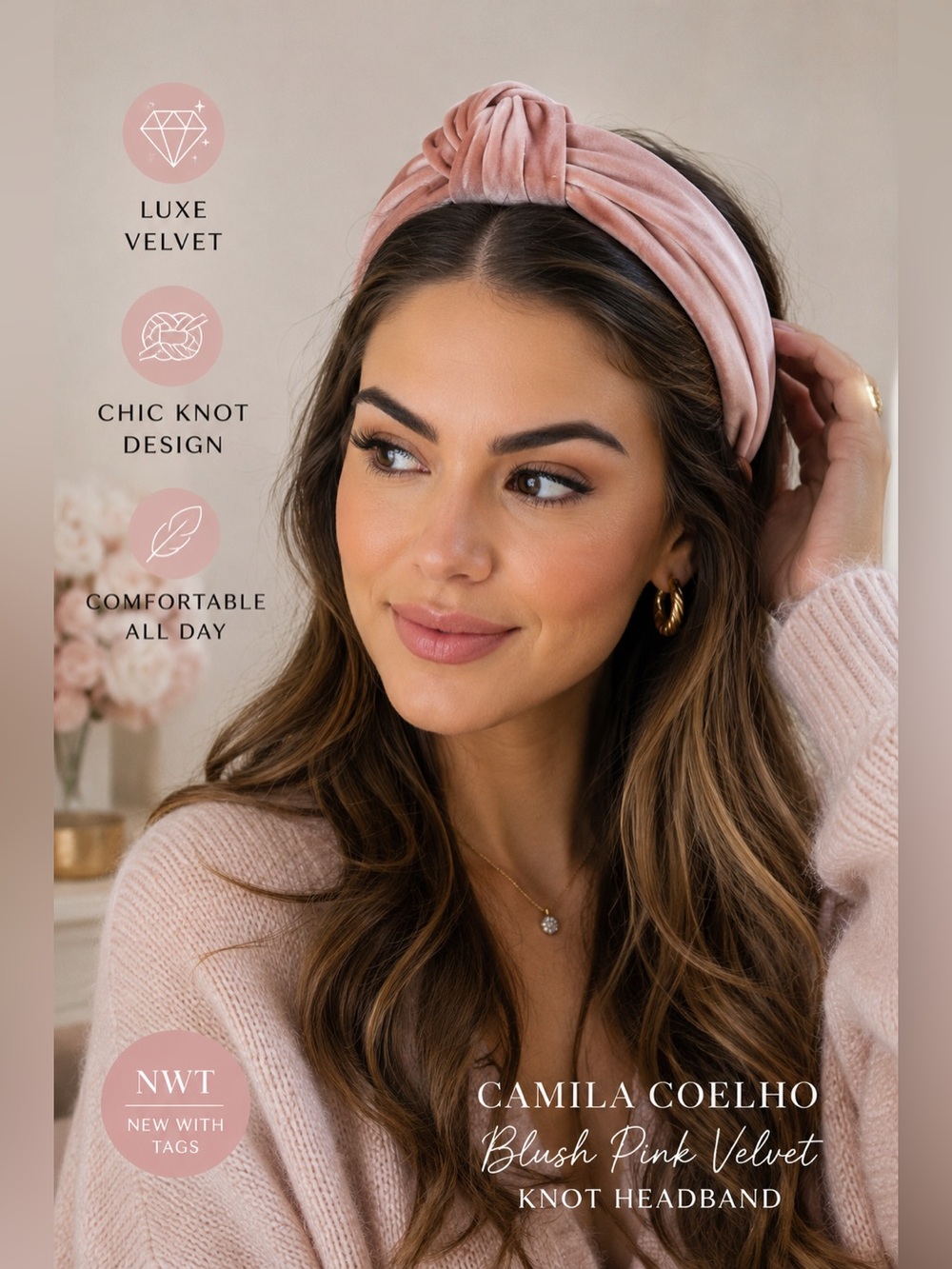 Camila Coelho Blush Pink Velvet Knot Headband NWT Revolve Feminine Chic
